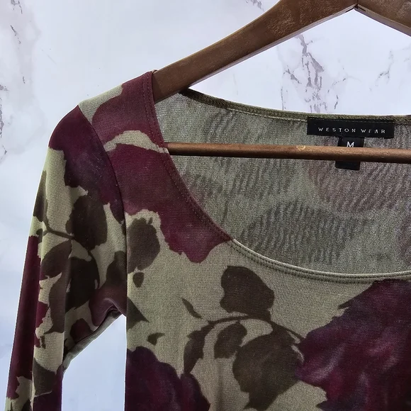 Vintage 90s Y2K Shirt Women Small Green Mesh Lettuce Hem Sheer Floral Rose - Picture 2 of 13